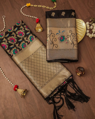 Indiehaat | Banarasi Lichi Silk Brocade Weaving Suit Black