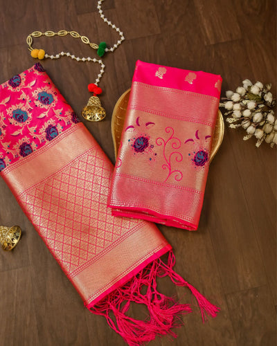 Indiehaat | Banarasi Lichi Silk Brocade Weaving Suit Pink