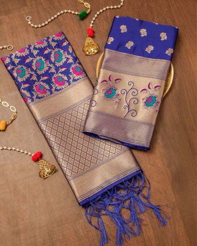 Indiehaat | Banarasi Lichi Silk Brocade Weaving Suit Blue