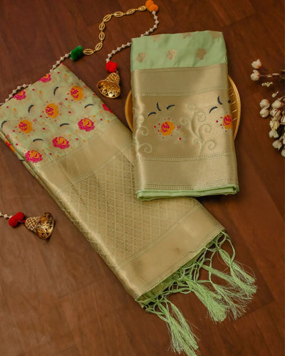 Indiehaat | Banarasi Lichi Silk Brocade Weaving Suit Green