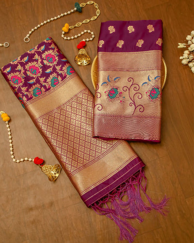 Indiehaat | Banarasi Lichi Silk Brocade Weaving Suit Purple