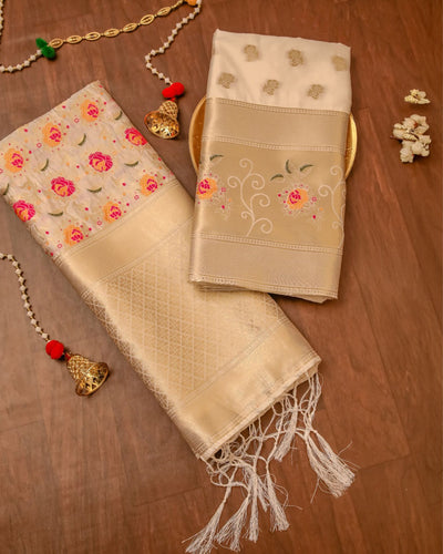 Indiehaat | Banarasi Lichi Silk Brocade Weaving Suit Peach