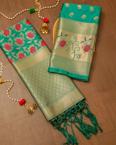 Indiehaat | Banarasi Lichi Silk Brocade Weaving Suit Green