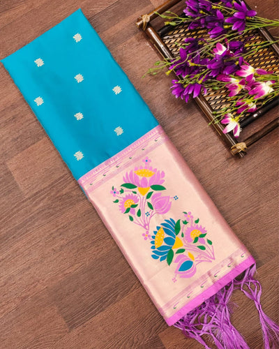 Indiehaat | Banarasi Lichi Silk Brocade Dupatta Blue