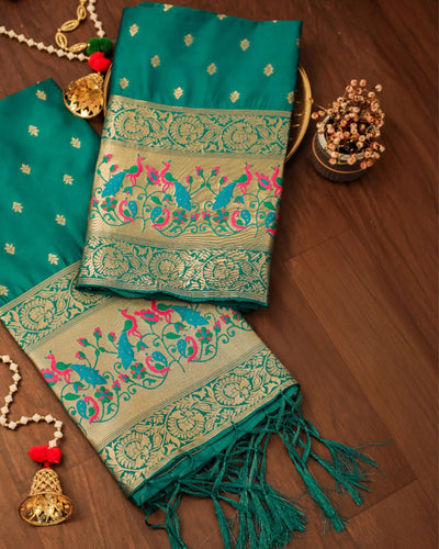 Indiehaat | Banarasi Lichi Silk Brocade Dupatta Green