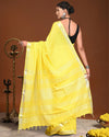 Indiehaat | Linen Hand Dyed Strped Pallu Saree Yellow