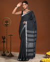 Indiehaat | Linen Hand Dyed Strped Pallu Saree Black