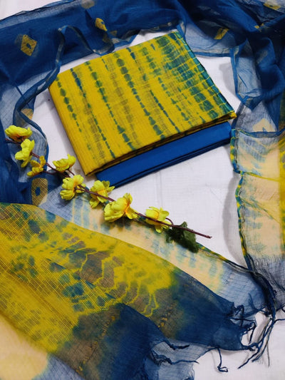 Indiehaat | Kota Cotton Shibori Suit Set Yellow & Blue