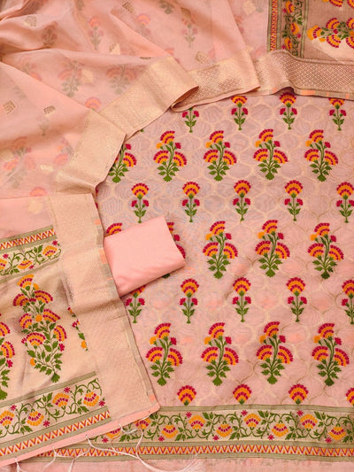 Indiehaat | Banarasi Cotton Banarasi Brocade Suit Peach