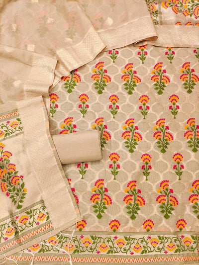 Indiehaat | Banarasi Cotton Banarasi Brocade Suit Peach