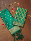Indiehaat | Banarasi Silk Brocade Dupatta Green