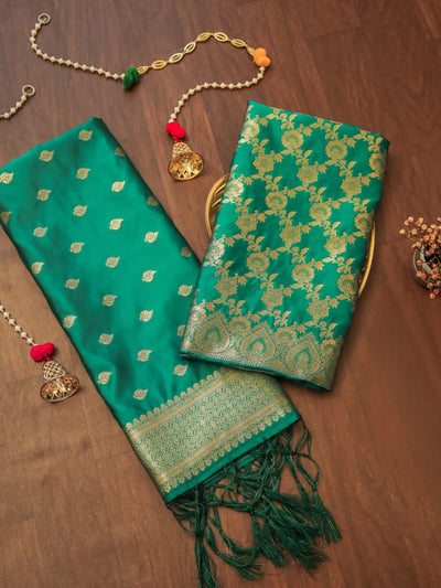 Indiehaat | Banarasi Silk Brocade Dupatta Green