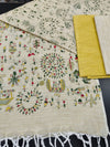 Indiehaat | Khadi Cotton Madhubani Suit Beige & Yellow