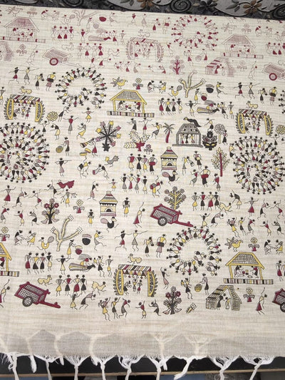 Indiehaat | Khadi Cotton Madhubani Suit Beige & Yellow