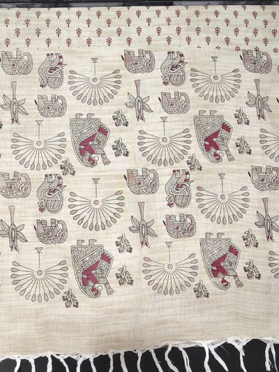 Indiehaat | Khadi Cotton Madhubani Suit Beige & Pink