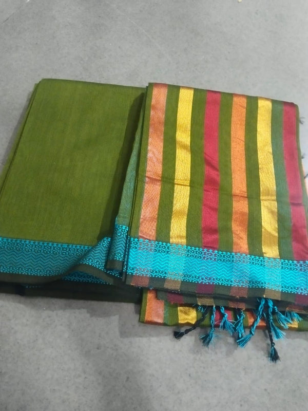 Indiehaat | Maheshwari Silk Cotton Border Suit Green