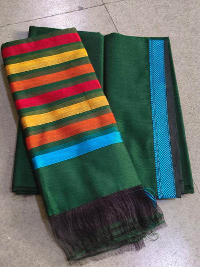 Indiehaat | Maheshwari Silk Cotton Border Suit Green