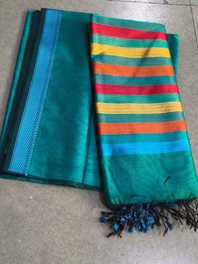 Indiehaat | Maheshwari Silk Cotton Border Suit Green