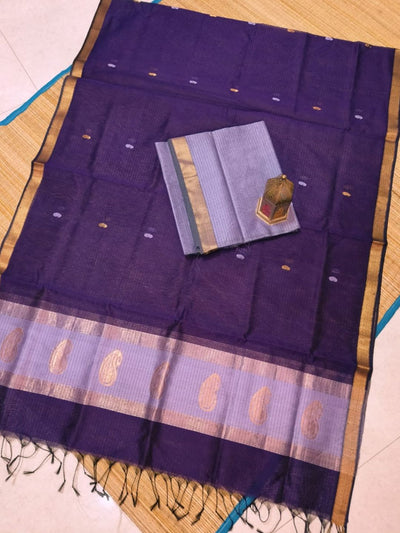 Indiehaat | Kairi Buta Maheshwari Silk Suit Purple