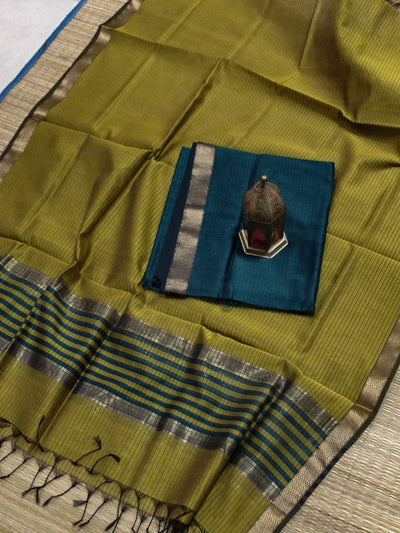 Indiehaat | Maheshwari Silk Zari Border Suit Green