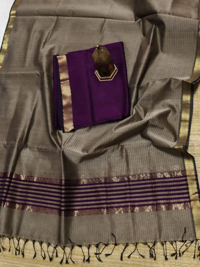 Indiehaat | Maheshwari Silk Zari Border Suit Purple