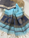 Indiehaat | Maheshwari Tissue Silk Zari Weaving Blue