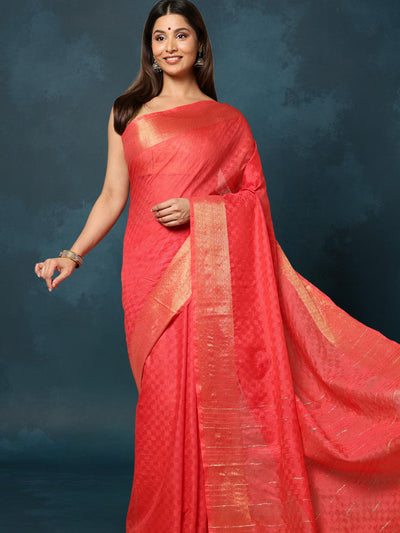 Indiehaat | Dupion Silk Hand Dyed Saree Red
