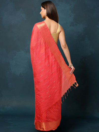 Indiehaat | Dupion Silk Hand Dyed Saree Red