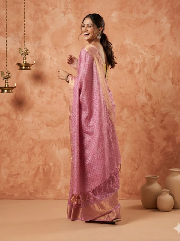 Indiehaat | Hand Dyed Dupion Silk Saree Purple