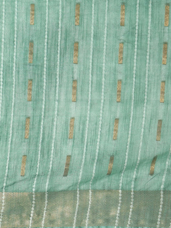 Indiehaat | Hand Dyed Kota Silk Dupion Stripe Saree Green