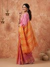Indiehaat | Hand Dyed Kota Silk Dupion Stripe Saree Pink