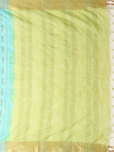 Indiehaat | Hand Dyed Kota Silk Dupion Stripe Saree Blue
