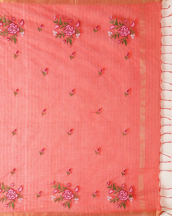 Indiehaat | Kota Silk Embroidered Saree Red