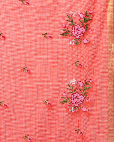 Indiehaat | Kota Silk Embroidered Saree Red