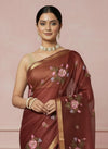 Silken Stitches Kota Silk Embroidered Saree Brown