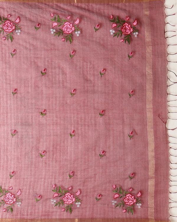 Indiehaat | Kota Silk Embroidered Saree Brown