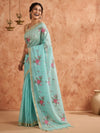 Indiehaat | Hand Dyed Kota Silk Embroidery Saree Blue