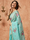 Indiehaat | Hand Dyed Kota Silk Embroidery Saree Blue