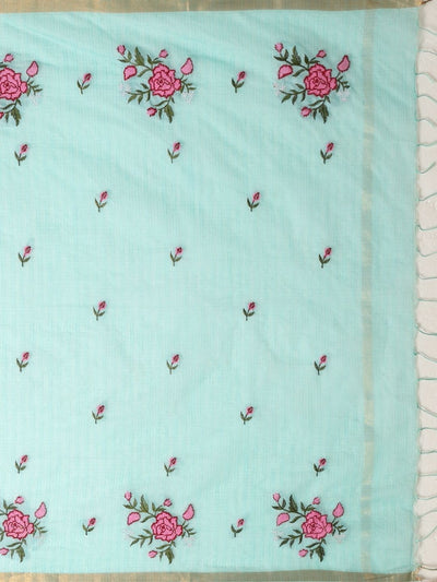 Indiehaat | Hand Dyed Kota Silk Embroidery Saree Blue