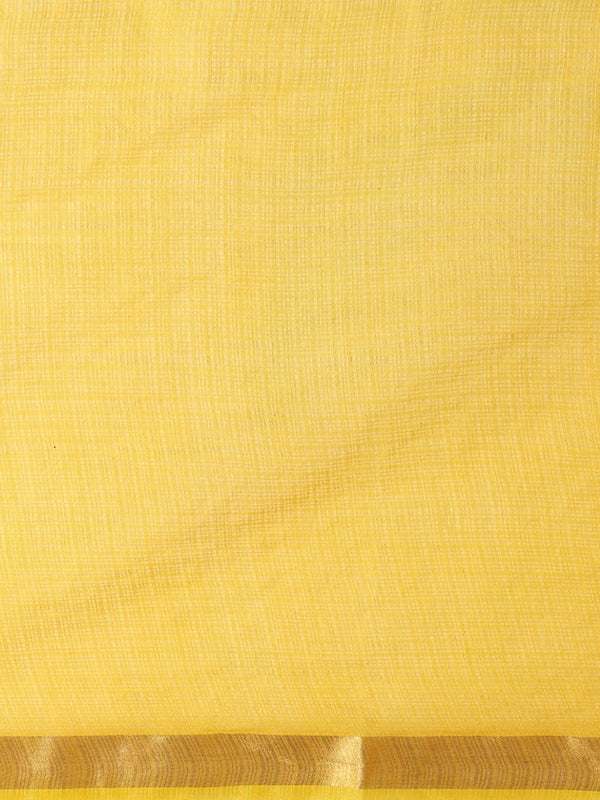 Indiehaat | Hand Dyed Kota Silk Embroidery Saree Yellow