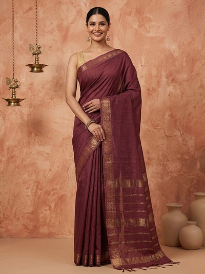Rang Sutra Handdyed Kota Silk Zari Striped Saree Brwon