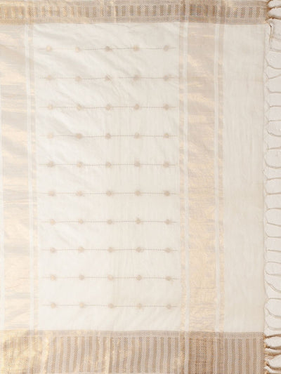 Indiehaat | Hand Dyed Kota Silk Jacquard Saree Off White