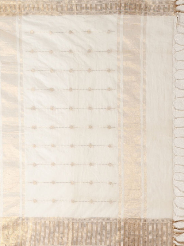 Indiehaat | Hand Dyed Kota Silk Jacquard Saree Off White