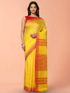 Indiehaat | Kota Silk Hand Dyed Temple Border Saree Yellow