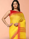 Indiehaat | Kota Silk Hand Dyed Temple Border Saree Yellow