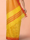 Indiehaat | Kota Silk Hand Dyed Temple Border Saree Yellow