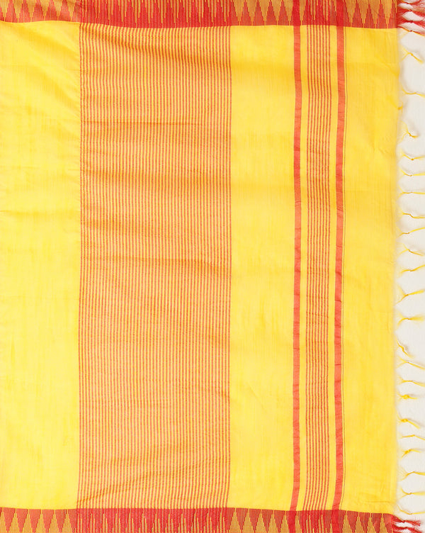 Indiehaat | Kota Silk Hand Dyed Temple Border Saree Yellow