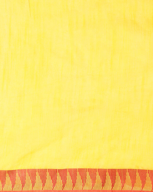 Indiehaat | Kota Silk Hand Dyed Temple Border Saree Yellow