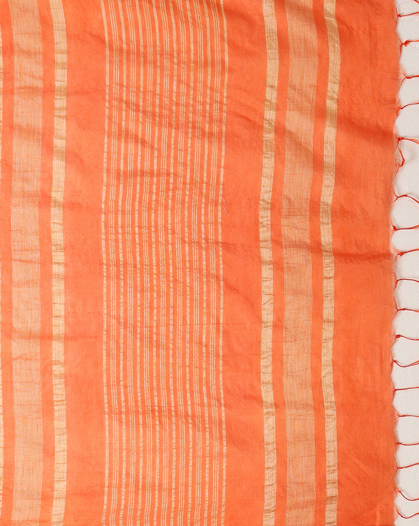 Indiehaat | Kota Silk Hand Dyed Temple Border Saree Orange
