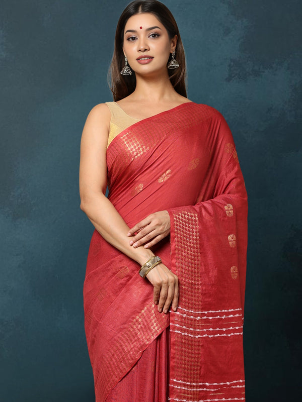 Indiehaat | Kota Silk Hand Dyed Jacquard Saree Brown